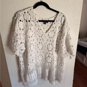 Roaman's White Crochet Blouse
